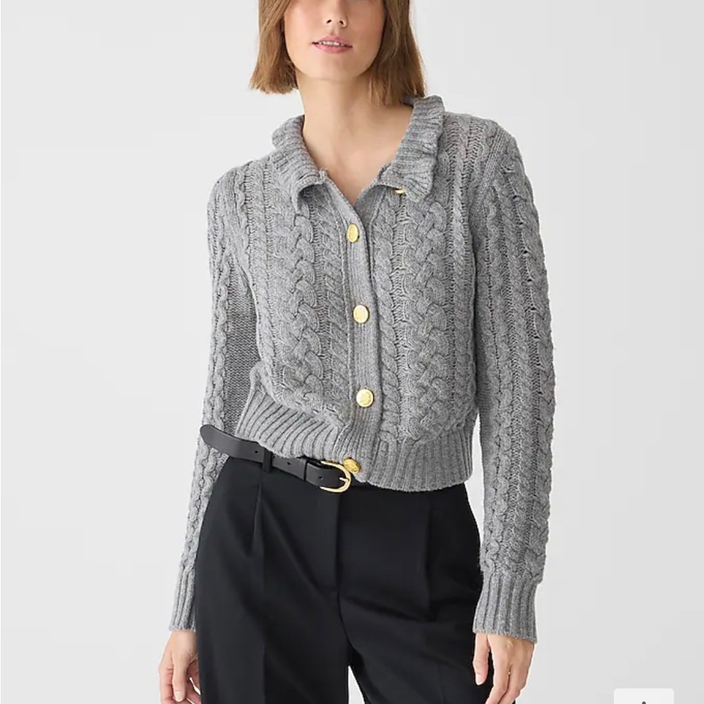 NWT JCrew Cable-knit ruffleneck cardigan sweater
